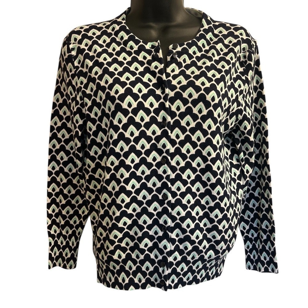 Crown and Ivy Button Cotton Navy and Green Cardigan Sz S NWT